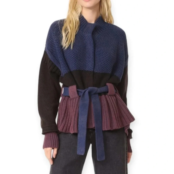 Wildfox Barb Chunky Knit Jacket Colourblock Cardigan with Waist Tie Small - Picture 16 of 16